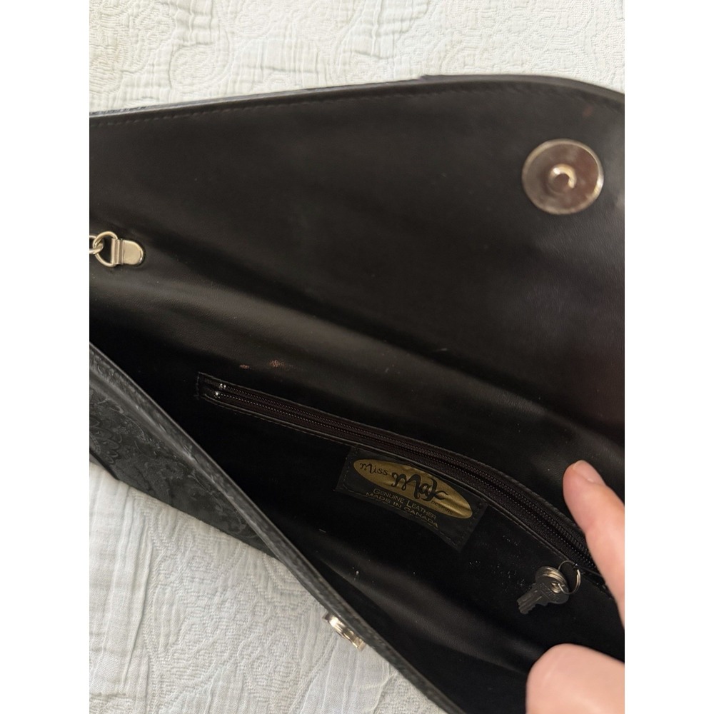 Miss Mak Vintage 90s Boho Y2K Black Leather Padlock Paisley Chain Clutch Bag - Picture 7 of 10